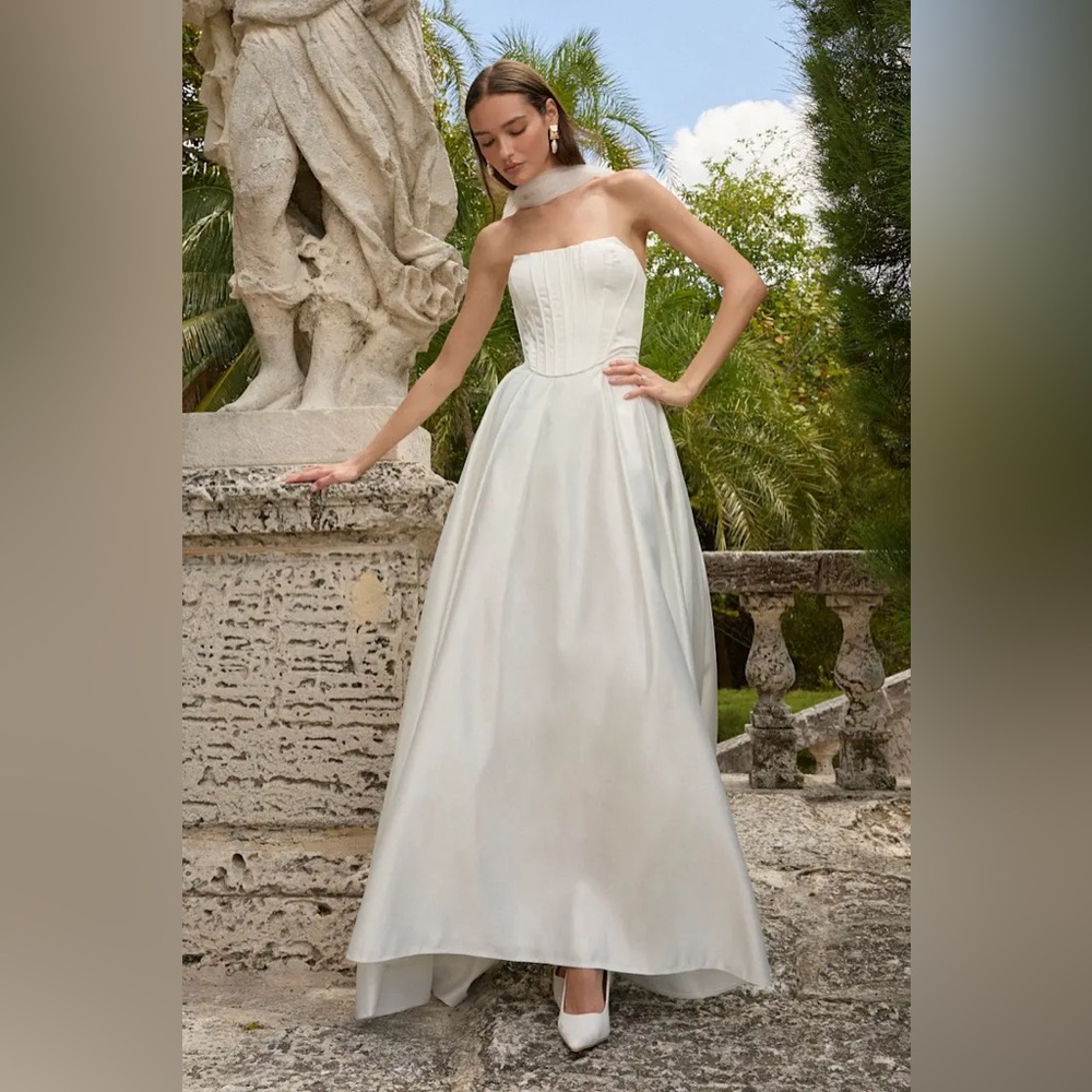 Lulus Angelica White Satin Strapless Three-Piece Maxi Dress